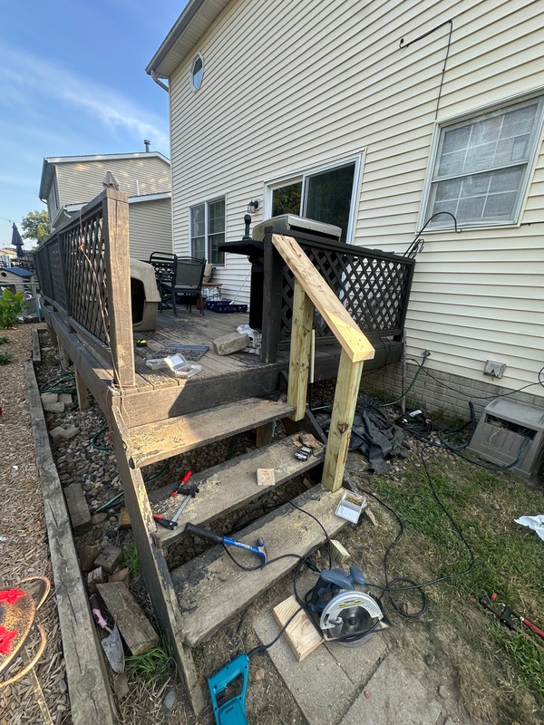 New railing installation for deck stairs